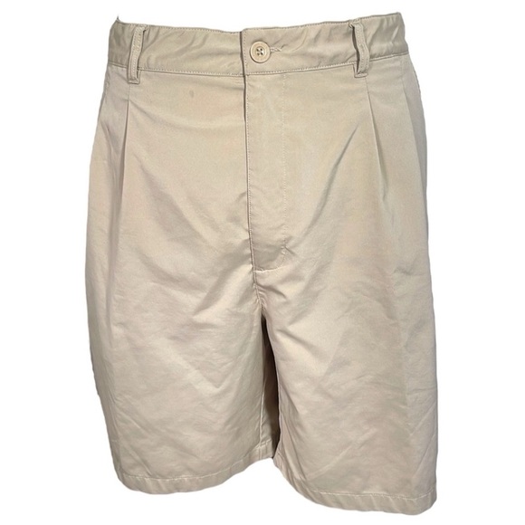 Reebok Golf Shorts Beige Bermuda Tan Pleats Poly Spandex Pocket Big Man Athletic - Picture 1 of 17